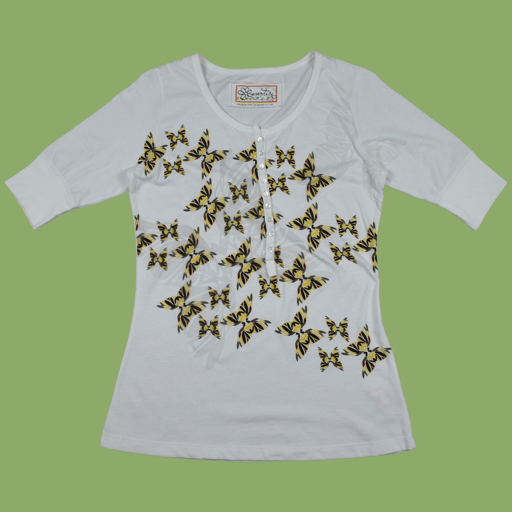 Y2K Vintage Butterfly Henley Top Women's Small White Knit Shirt Fairy Coquette S